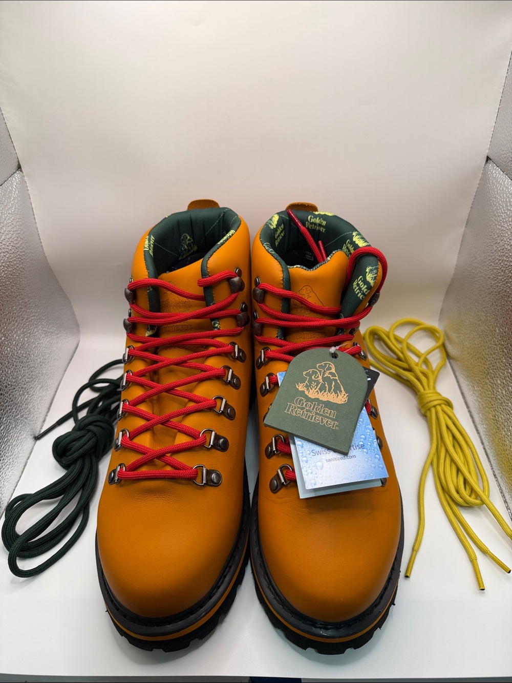 Men's Orange Leather Hiking Boots with Red Laces, waterproof
